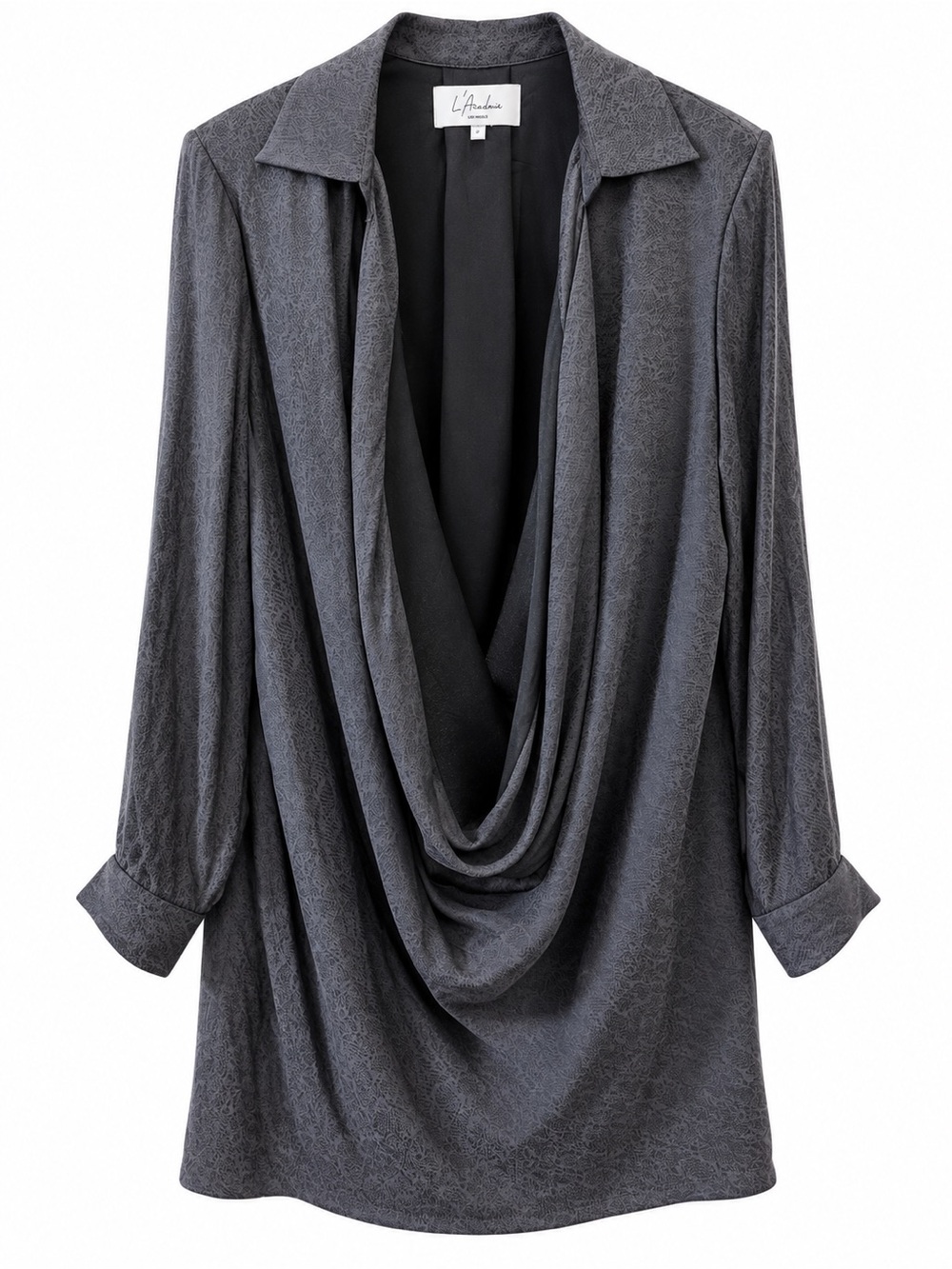 L’Academie Revolve Draped Cowl Neck Long-Sleeve Dress - Charcoal M
